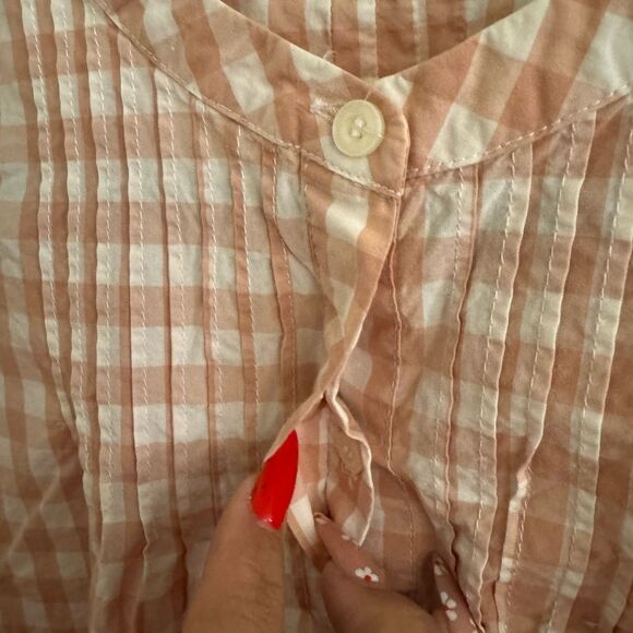 J. Crew White and Pink Smocked Blouse with Cuffed Sleeves - Picture 4 of 6